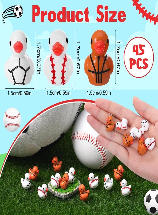 GGSTDDUP 45 Pcs Mini Sports Ducks Resin Animals 3 Styles Mini Resin Ducks Soccer Duck Basketball Duckies Miniature Figurines for Sports Game Activity Carnival Garden Landscape Dollhouse - Image 2